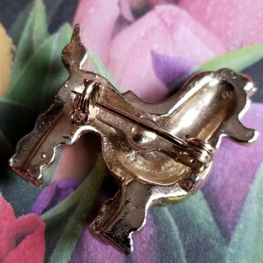 Vintage poodle brooch dog pin rhinestones gold tone figural - Picture 2 of 4